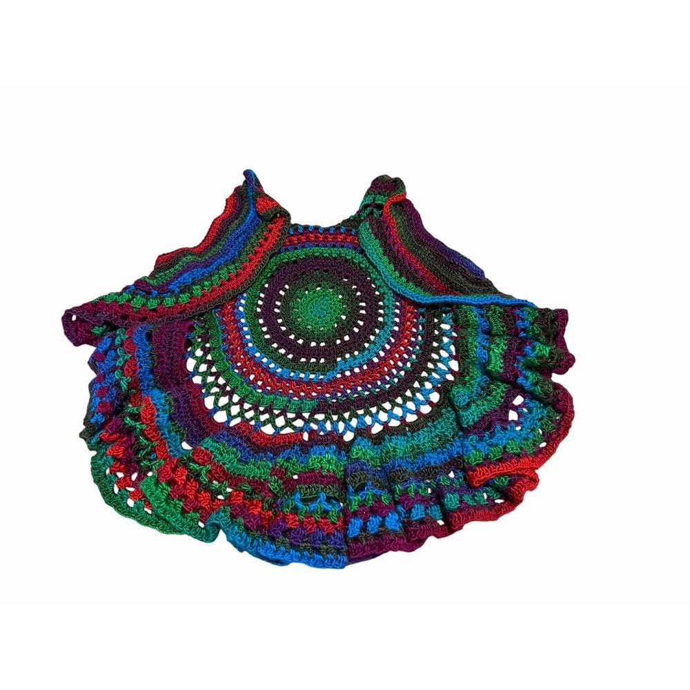 Handmade Crochet Shawl Wrap Shrug Cardigan Sweater circle open front ruffles S/M